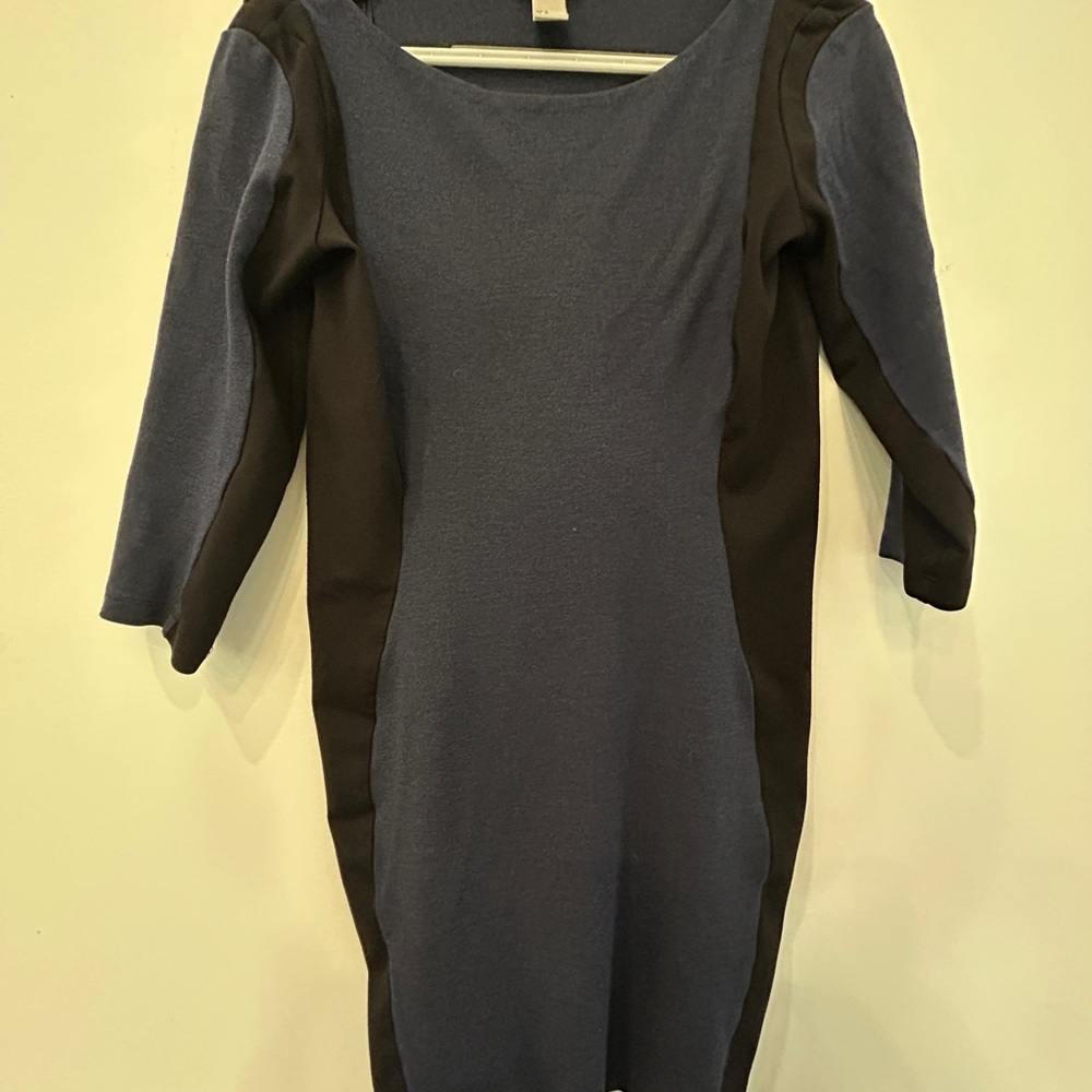 H&M Blue and Black Long Sleeve Sheath Dress